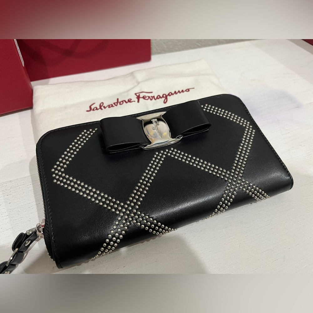 Salvatore Ferragamo Black Wallet with Silver Accents